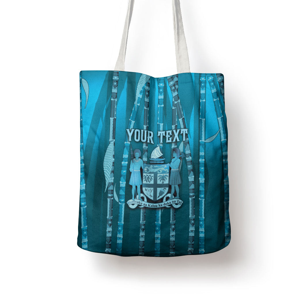 Personalised Fiji Language Week Sugarcane Masi Tote Bag Blue Tapa Tribal Pattern