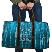 Personalised Fiji Language Week Sugarcane Masi Travel Bag Blue Tapa Tribal Pattern