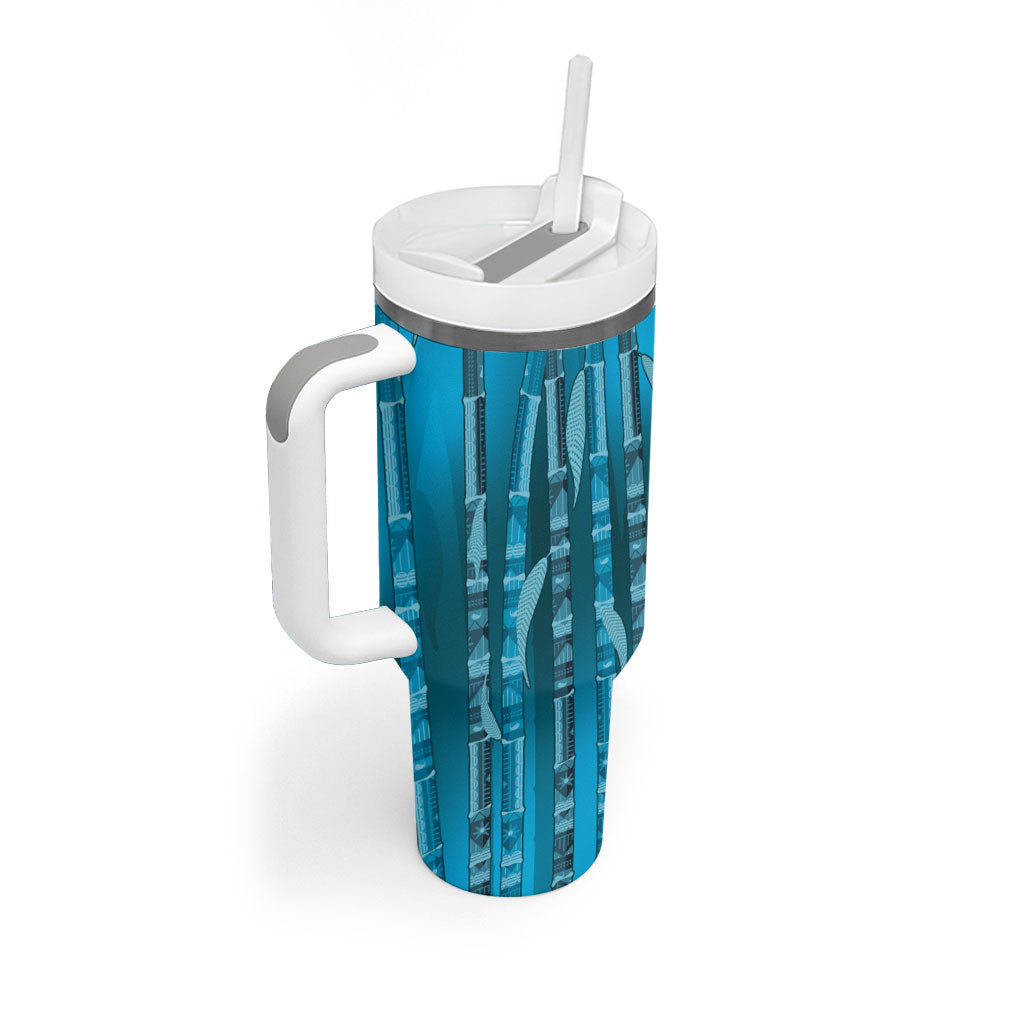 Personalised Fiji Language Week Sugarcane Masi Tumbler With Handle Blue Tapa Tribal Pattern