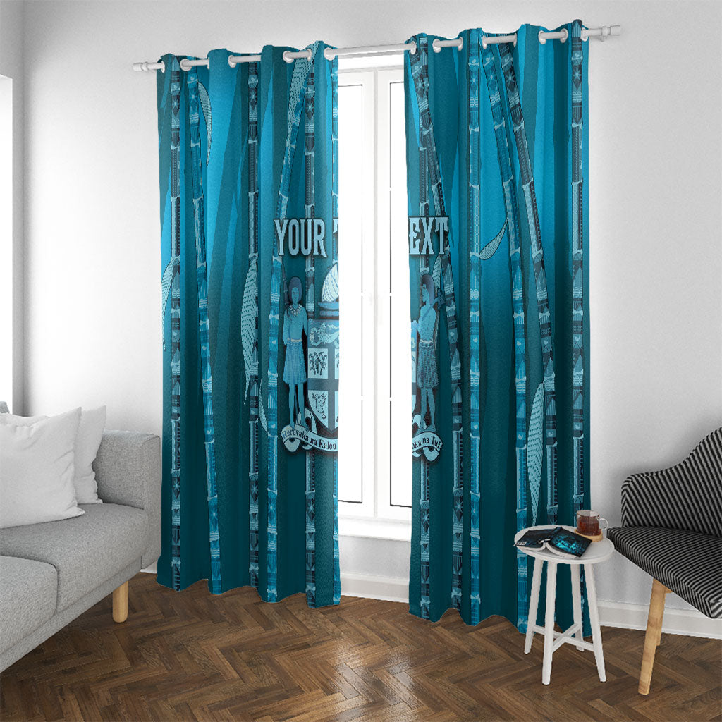 Personalised Fiji Language Week Sugarcane Masi Window Curtain Blue Tapa Tribal Pattern