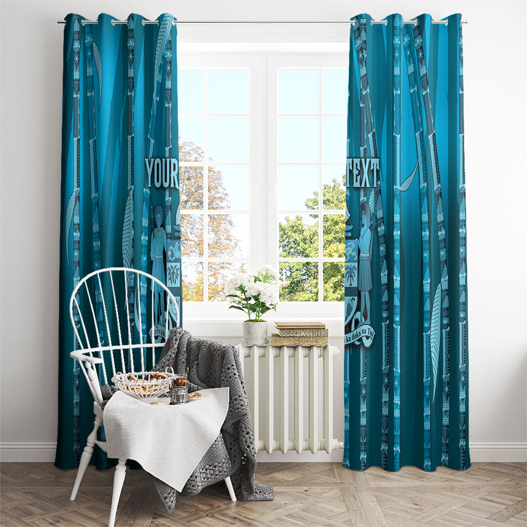 Personalised Fiji Language Week Sugarcane Masi Window Curtain Blue Tapa Tribal Pattern