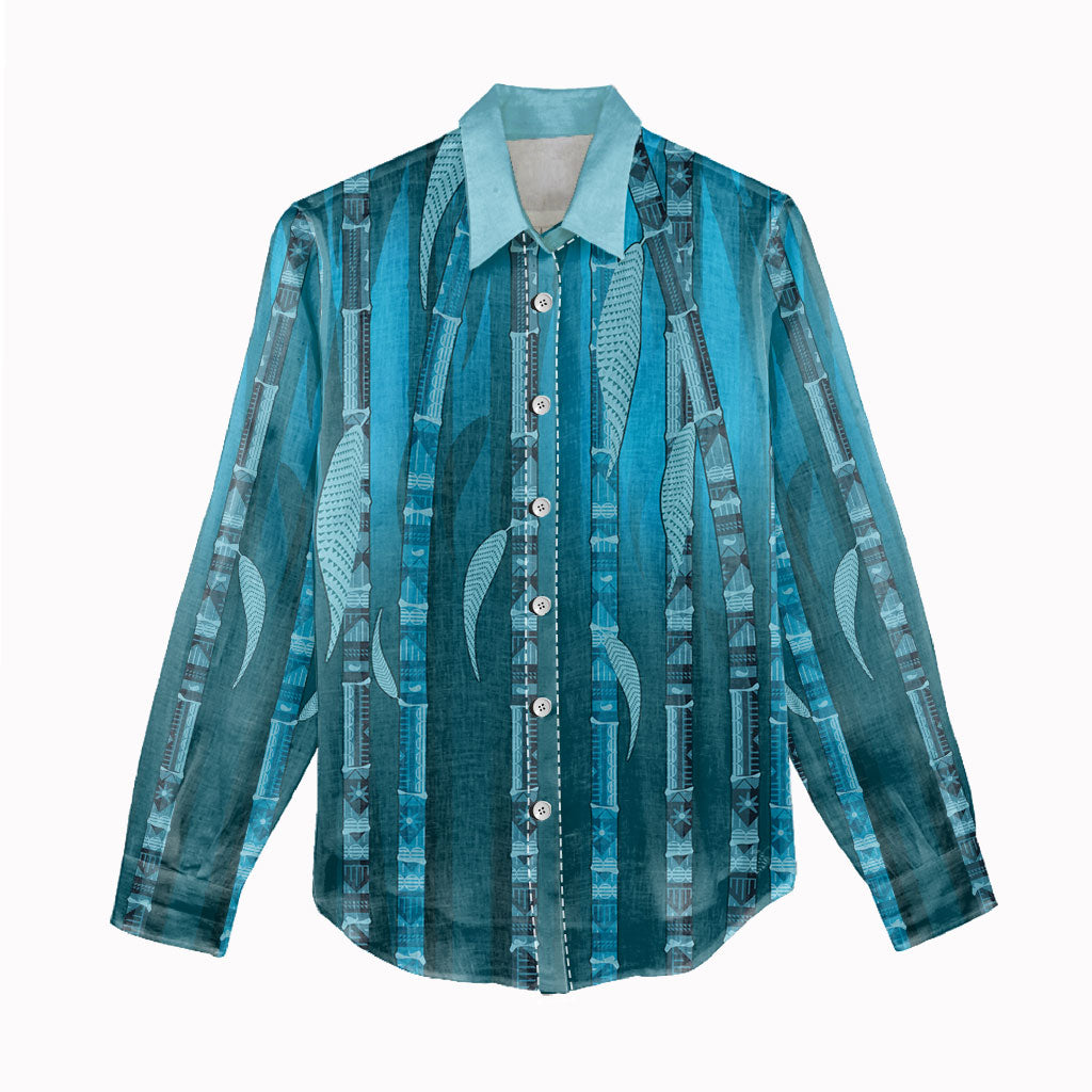 Personalised Fiji Language Week Sugarcane Masi Women Casual Shirt Blue Tapa Tribal Pattern