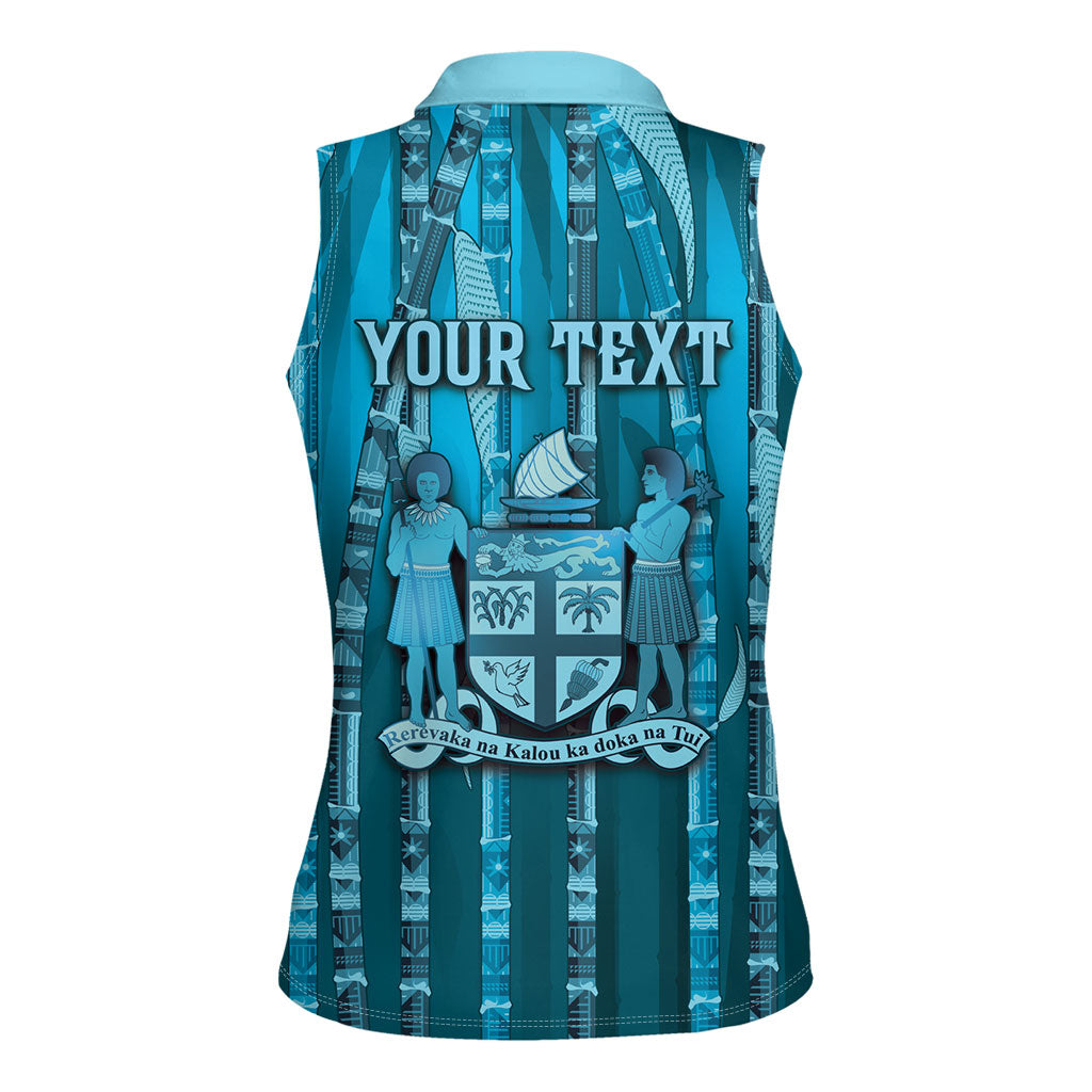 Personalised Fiji Language Week Sugarcane Masi Women Sleeveless Polo Shirt Blue Tapa Tribal Pattern