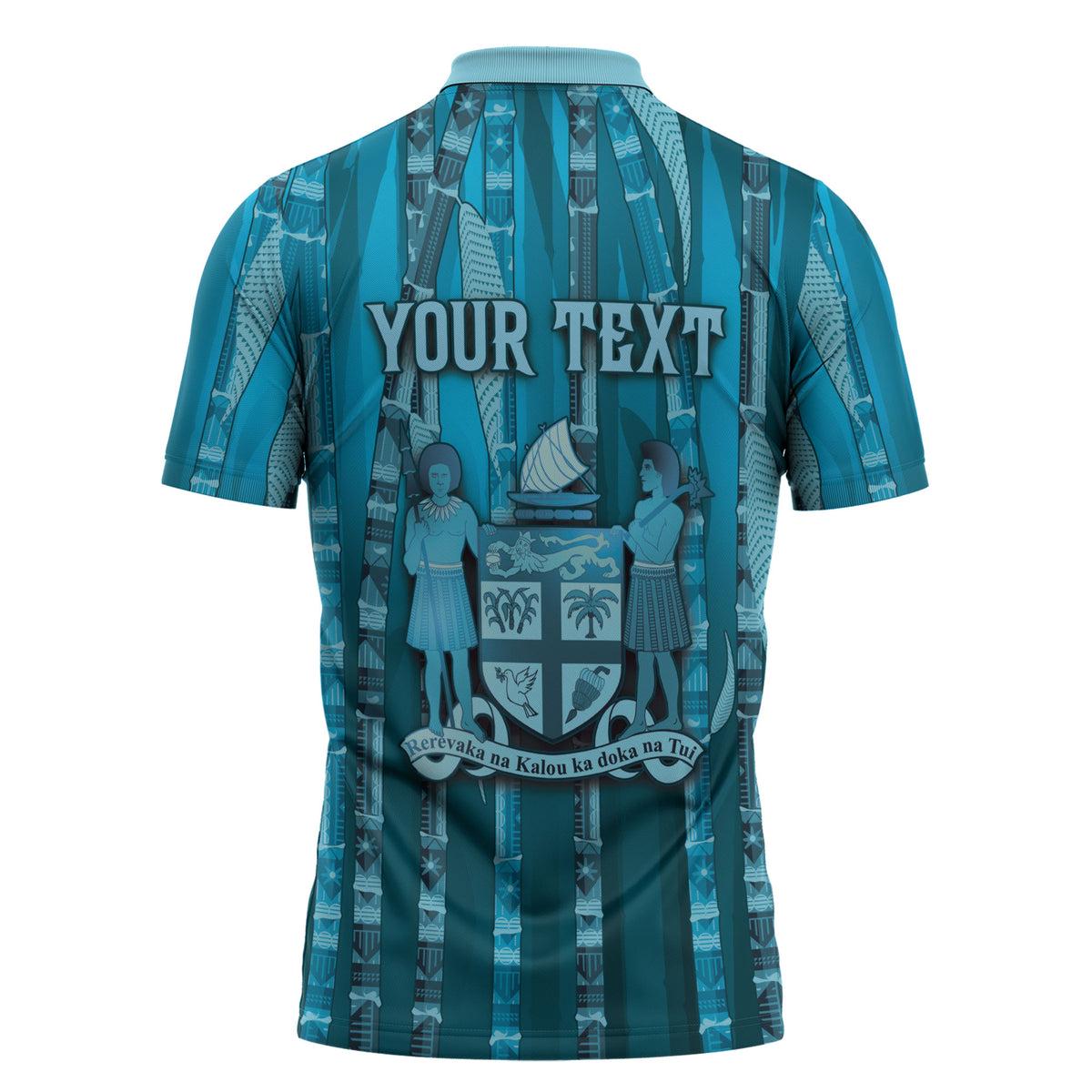 Personalised Fiji Language Week Sugarcane Masi Zipper Polo Shirt Blue Tapa Tribal Pattern