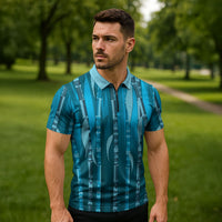Personalised Fiji Language Week Sugarcane Masi Zipper Polo Shirt Blue Tapa Tribal Pattern