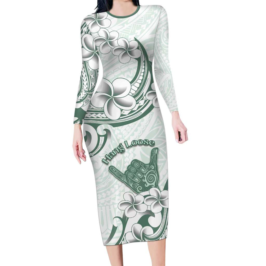 Aloha Hawaii Shaka Family Matching Long Sleeve Bodycon Dress and Hawaiian Shirt Hang Loose Mint Version - Polynesian Pride