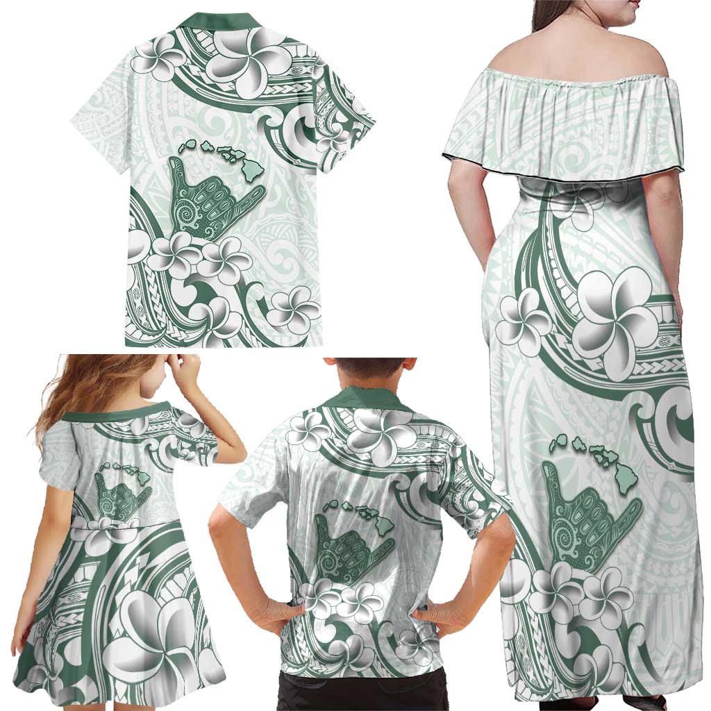 Aloha Hawaii Shaka Family Matching Off Shoulder Maxi Dress and Hawaiian Shirt Hang Loose Mint Version - Polynesian Pride