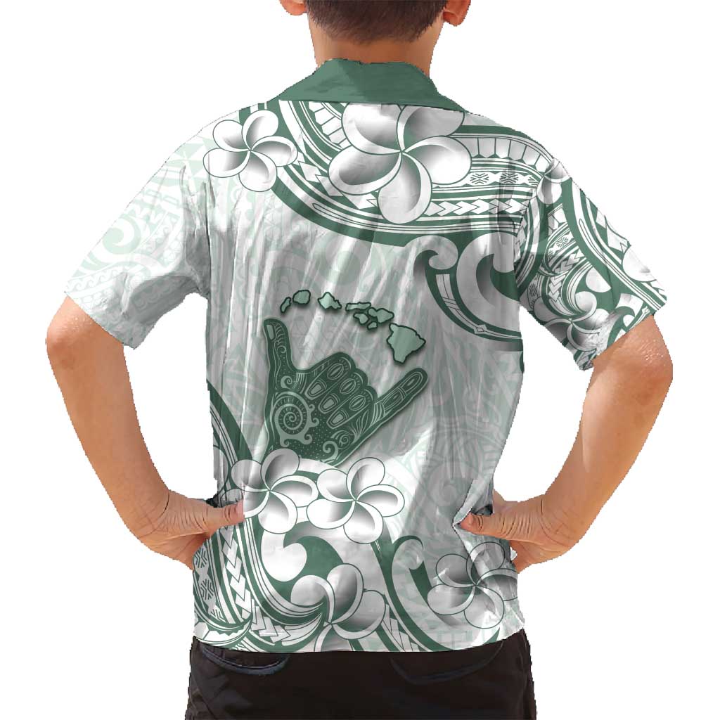 Aloha Hawaii Shaka Family Matching Off Shoulder Short Dress and Hawaiian Shirt Hang Loose Mint Version - Polynesian Pride