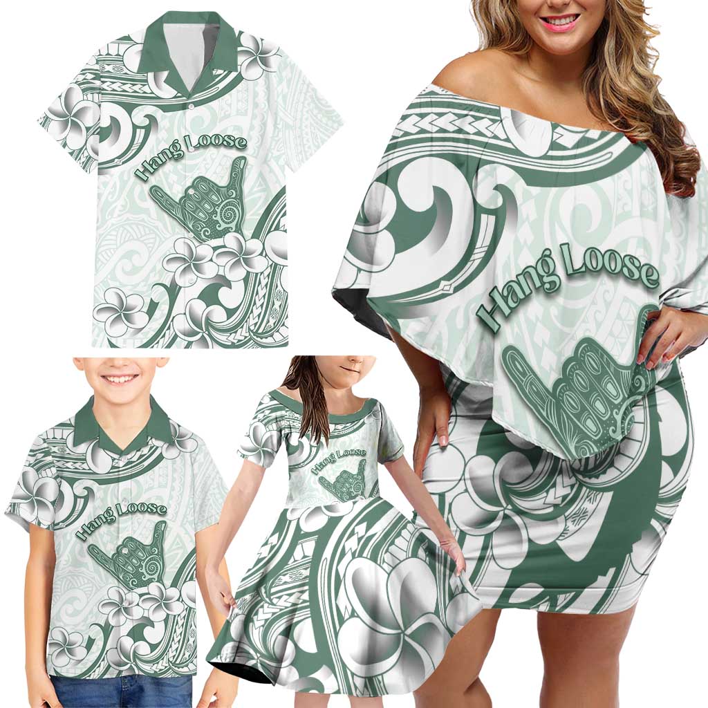Aloha Hawaii Shaka Family Matching Off Shoulder Short Dress and Hawaiian Shirt Hang Loose Mint Version - Polynesian Pride