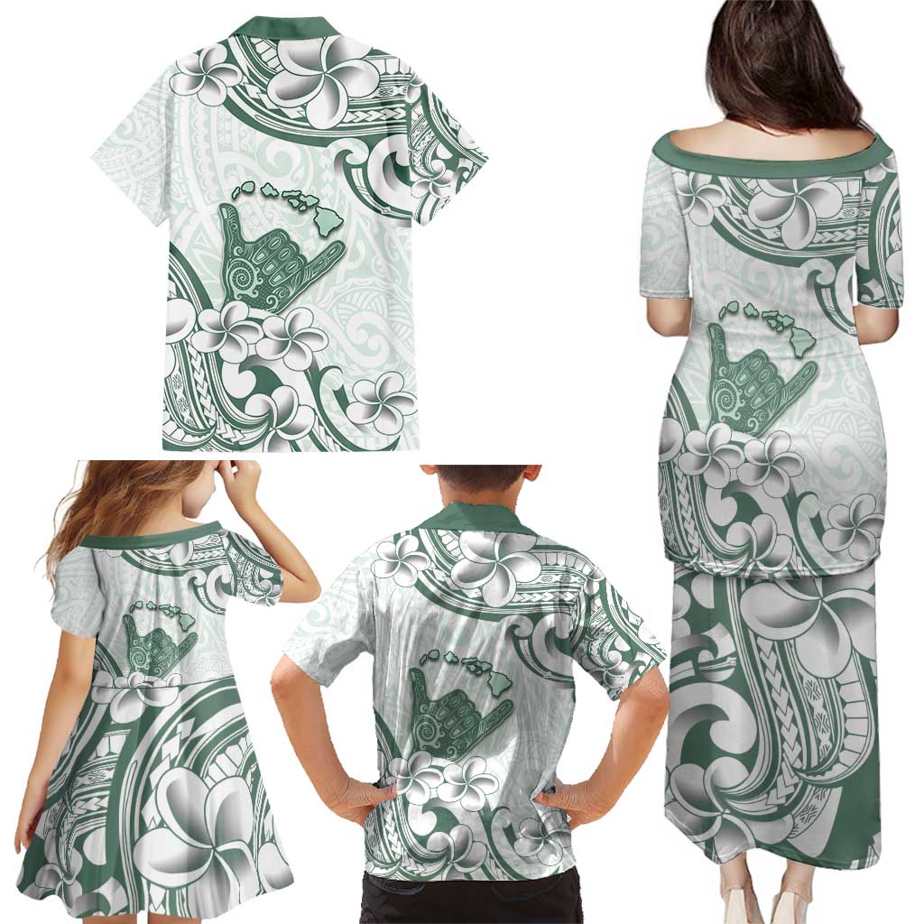 Aloha Hawaii Shaka Family Matching Puletasi and Hawaiian Shirt Hang Loose Mint Version - Polynesian Pride