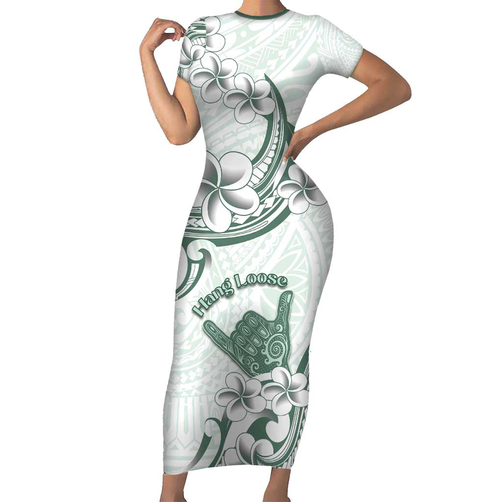 Aloha Hawaii Shaka Family Matching Short Sleeve Bodycon Dress and Hawaiian Shirt Hang Loose Mint Version - Polynesian Pride