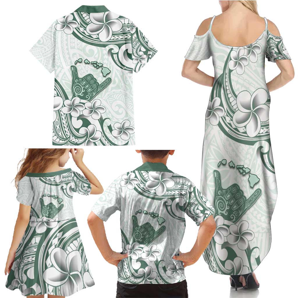 Aloha Hawaii Shaka Family Matching Summer Maxi Dress and Hawaiian Shirt Hang Loose Mint Version - Polynesian Pride