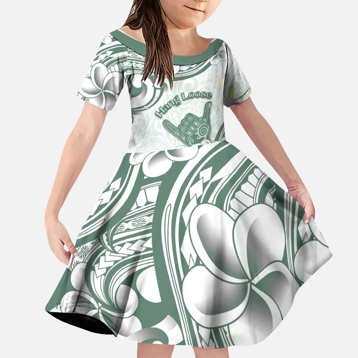 Aloha Hawaii Shaka Kid Short Sleeve Dress Hang Loose Mint Version - Polynesian Pride