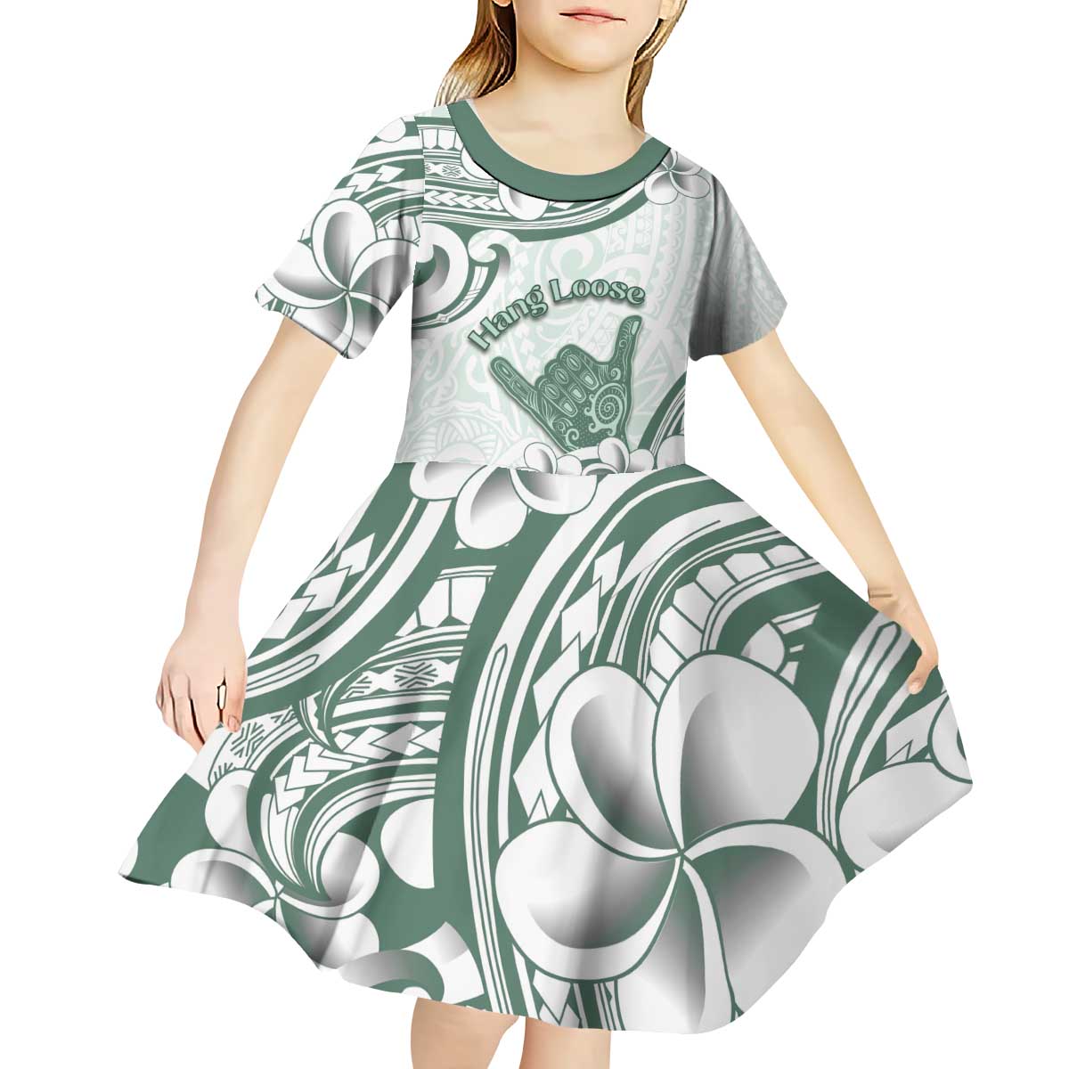 Aloha Hawaii Shaka Kid Short Sleeve Dress Hang Loose Mint Version - Polynesian Pride