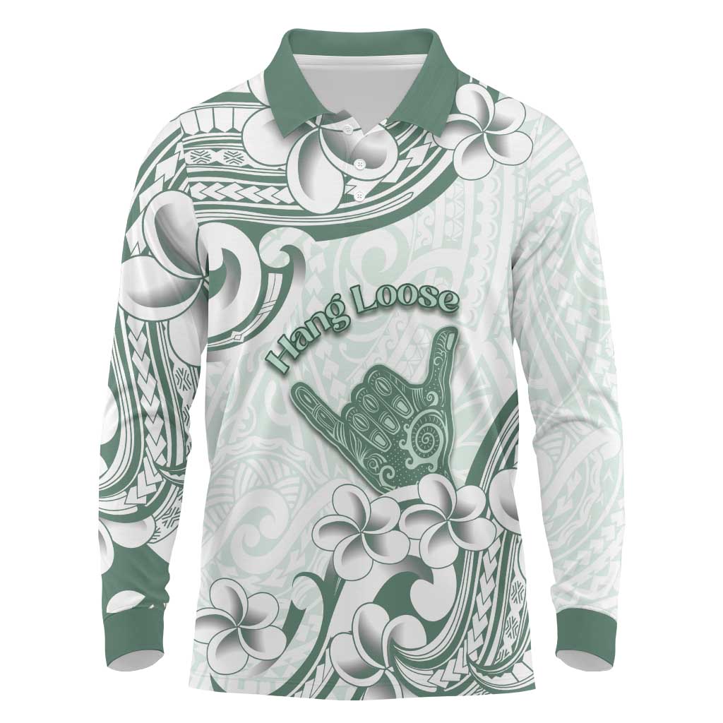 Aloha Hawaii Shaka Long Sleeve Polo Shirt Hang Loose Mint Version DT05 Mint - Polynesian Pride