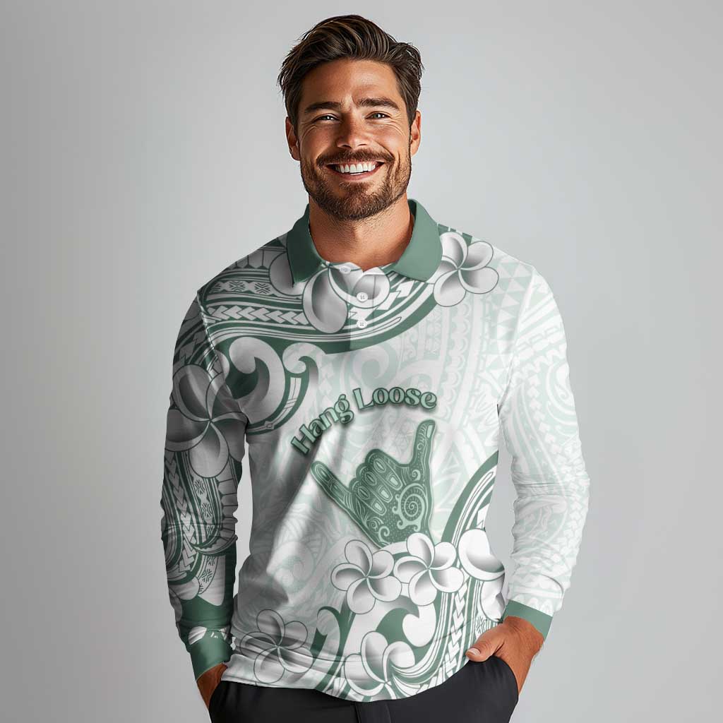 Aloha Hawaii Shaka Long Sleeve Polo Shirt Hang Loose Mint Version - Polynesian Pride