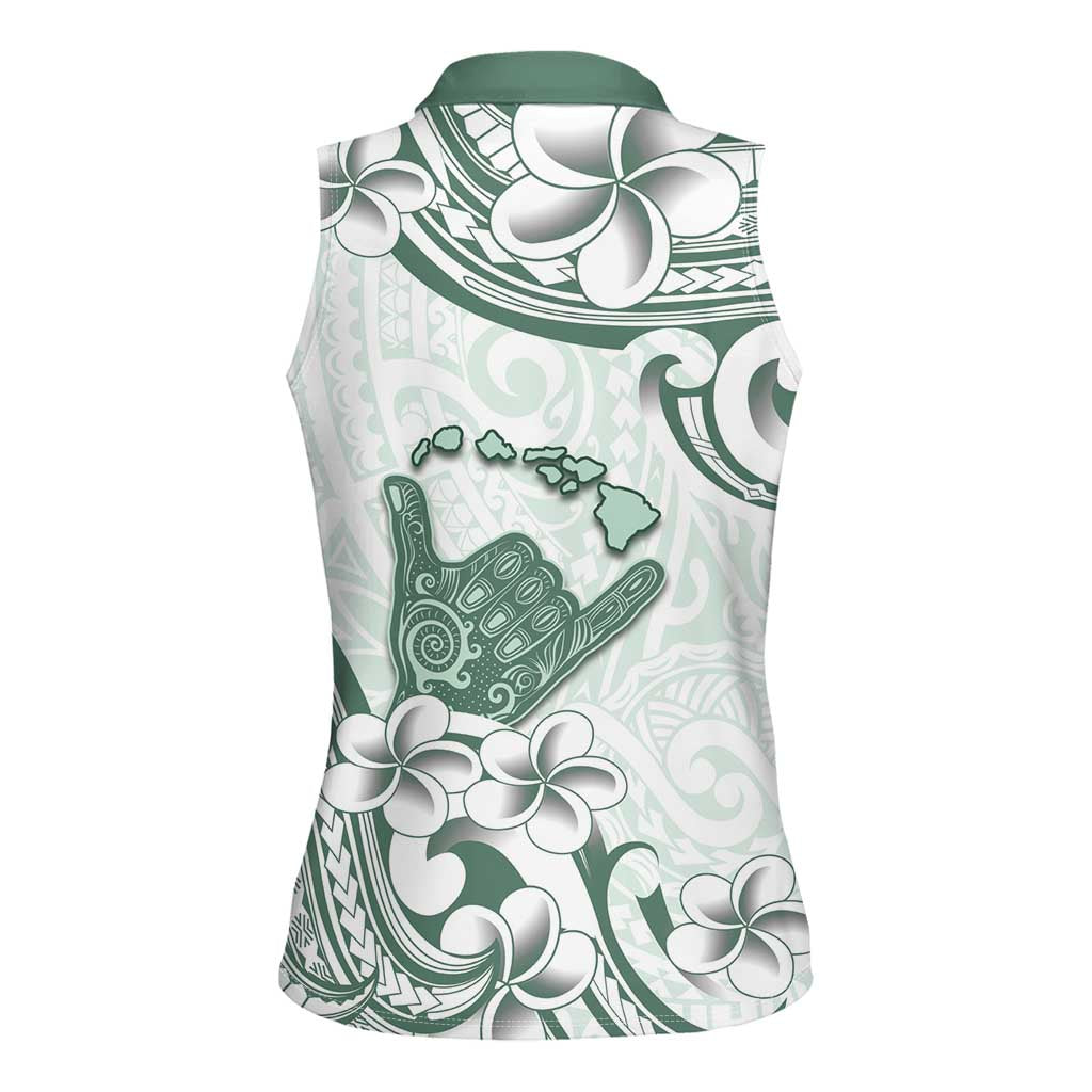 Aloha Hawaii Shaka Women Sleeveless Polo Shirt Hang Loose Mint Version - Polynesian Pride