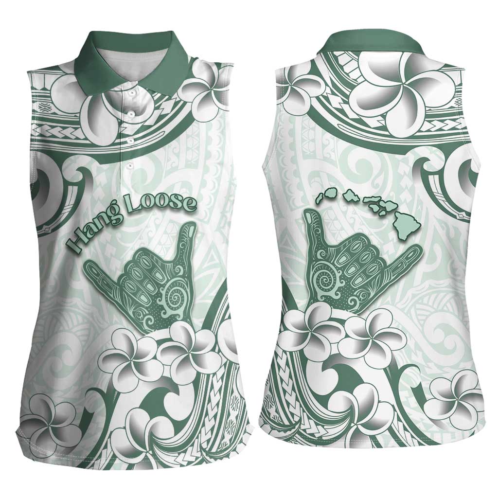 Aloha Hawaii Shaka Women Sleeveless Polo Shirt Hang Loose Mint Version - Polynesian Pride