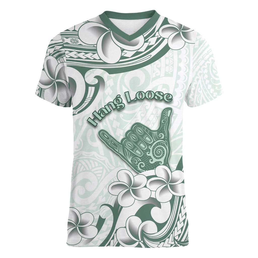 Aloha Hawaii Shaka Women V-Neck T-Shirt Hang Loose Mint Version DT05 Female Mint - Polynesian Pride