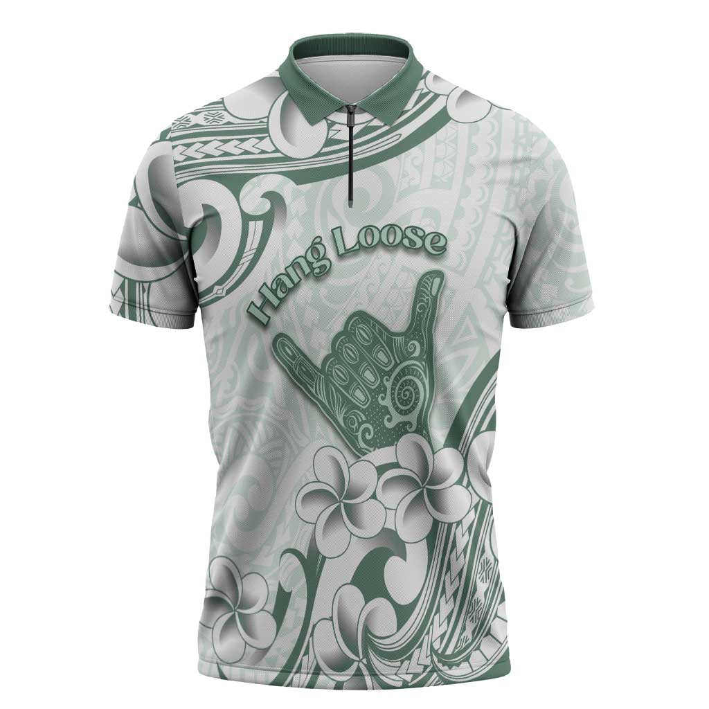 Aloha Hawaii Shaka Zipper Polo Shirt Hang Loose Mint Version - Polynesian Pride