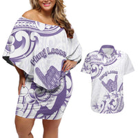 Aloha Hawaii Shaka Couples Matching Off Shoulder Short Dress and Hawaiian Shirt Hang Loose Purple Version - Polynesian Pride