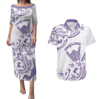 Aloha Hawaii Shaka Couples Matching Puletasi and Hawaiian Shirt Hang Loose Purple Version - Polynesian Pride