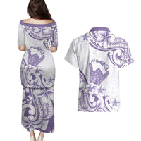 Aloha Hawaii Shaka Couples Matching Puletasi and Hawaiian Shirt Hang Loose Purple Version - Polynesian Pride