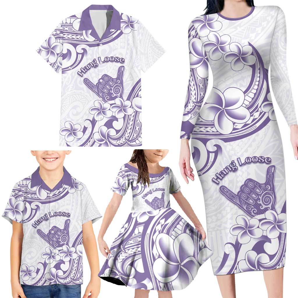 Aloha Hawaii Shaka Family Matching Long Sleeve Bodycon Dress and Hawaiian Shirt Hang Loose Purple Version - Polynesian Pride