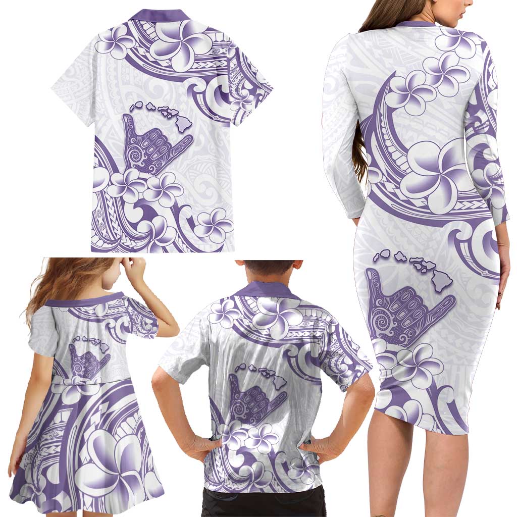 Aloha Hawaii Shaka Family Matching Long Sleeve Bodycon Dress and Hawaiian Shirt Hang Loose Purple Version - Polynesian Pride