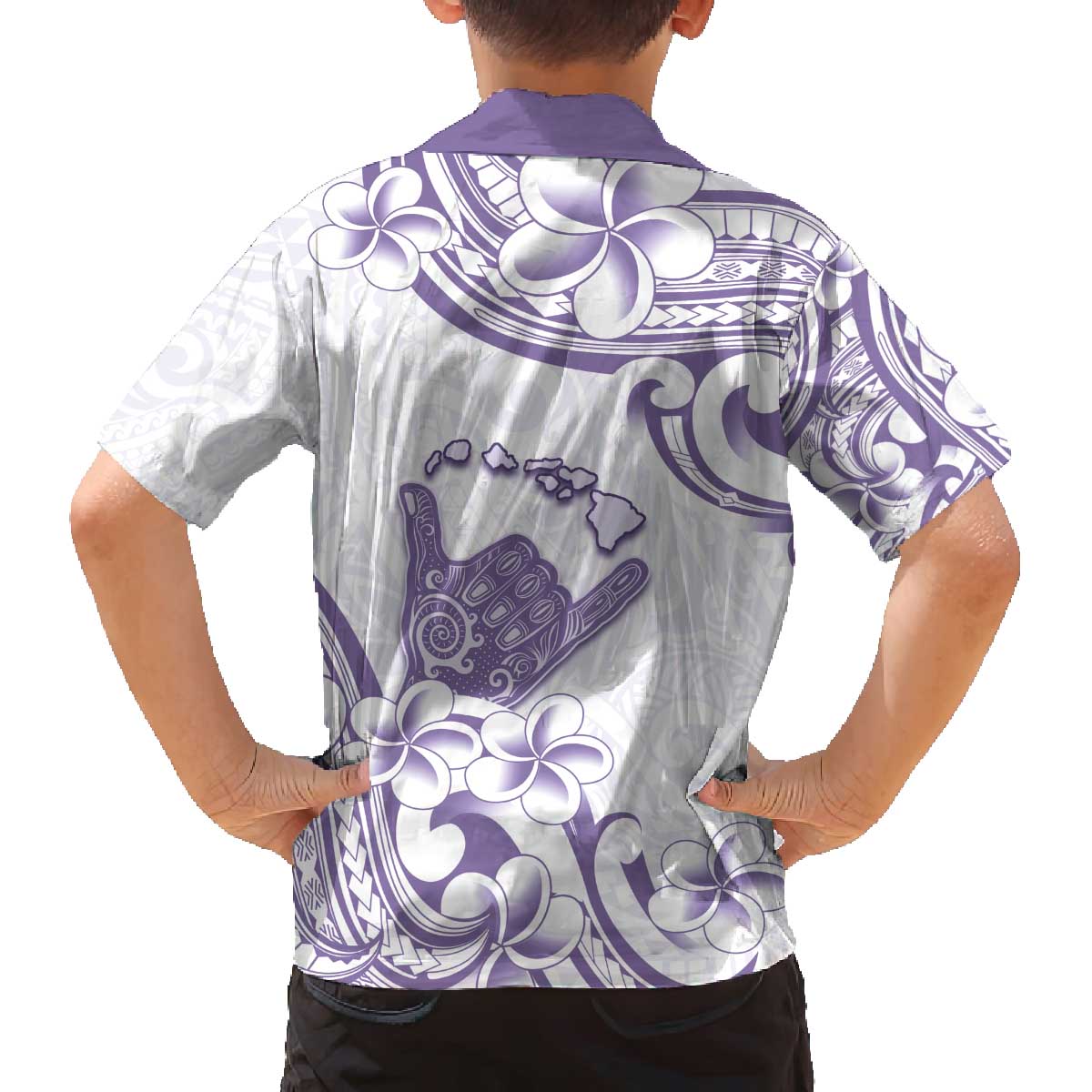 Aloha Hawaii Shaka Family Matching Off The Shoulder Long Sleeve Dress and Hawaiian Shirt Hang Loose Purple Version - Polynesian Pride