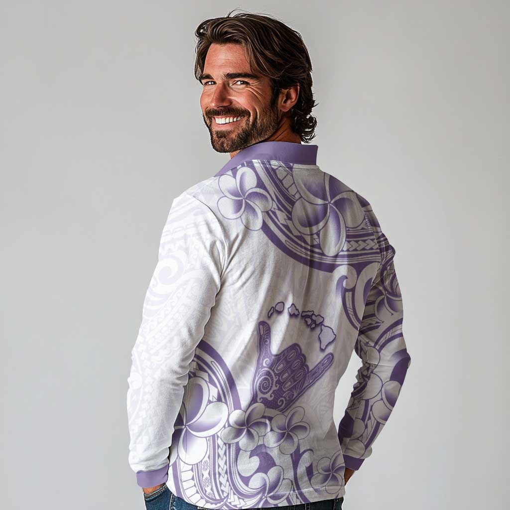 Aloha Hawaii Shaka Long Sleeve Polo Shirt Hang Loose Purple Version - Polynesian Pride