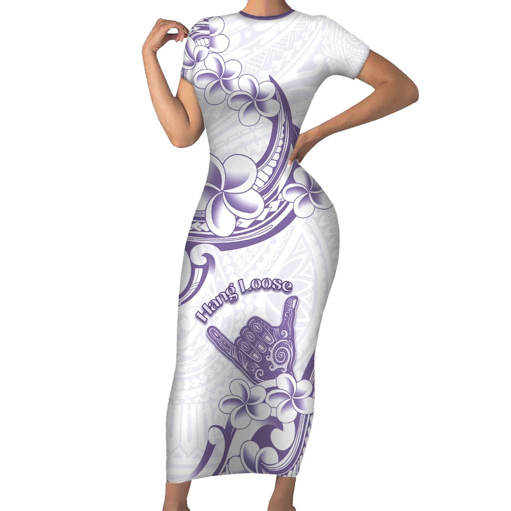 bodycon loose dress Aloha Hawaii Shaka Short Sleeve Hang Purple Version Midi dress