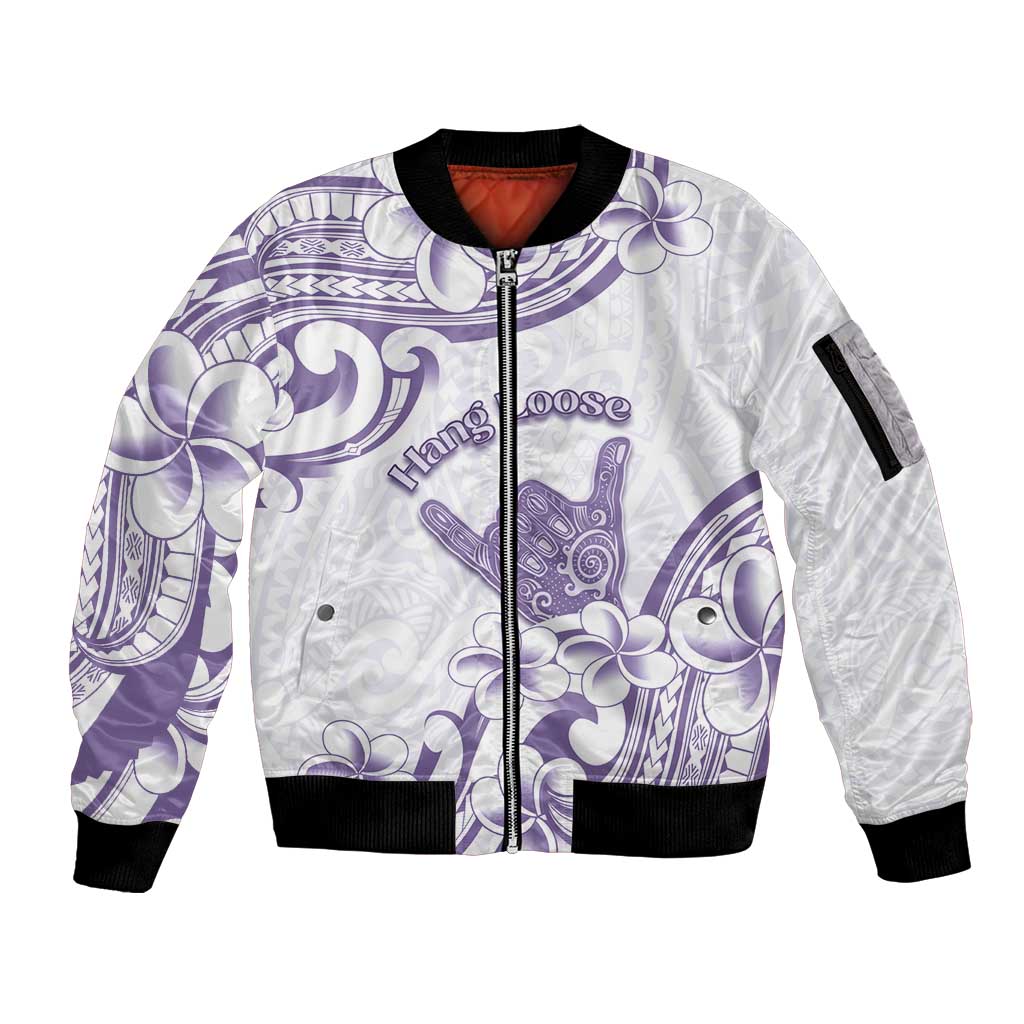 Aloha Hawaii Shaka Sleeve Zip Bomber Jacket Hang Loose Purple Version DT05 Unisex Purple - Polynesian Pride