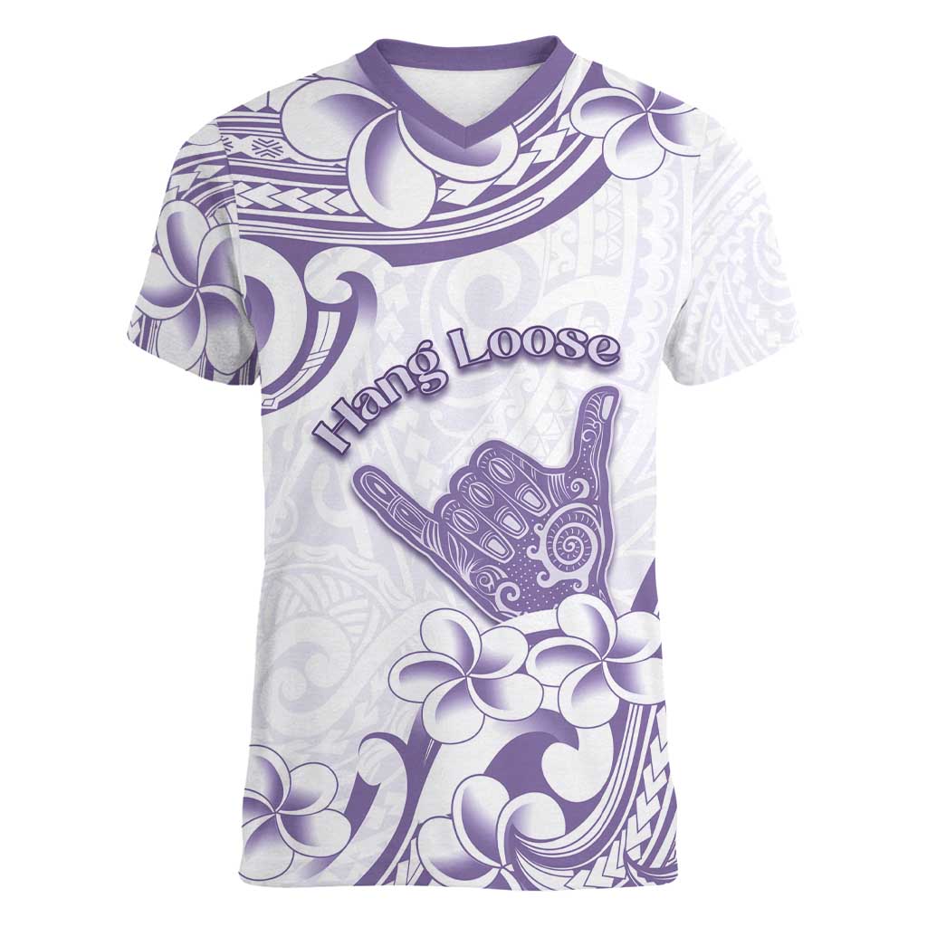 Aloha Hawaii Shaka Women V-Neck T-Shirt Hang Loose Purple Version DT05 Female Purple - Polynesian Pride