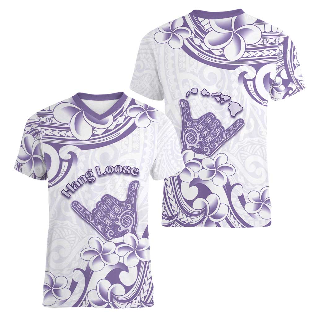 Aloha Hawaii Shaka Women V-Neck T-Shirt Hang Loose Purple Version - Polynesian Pride