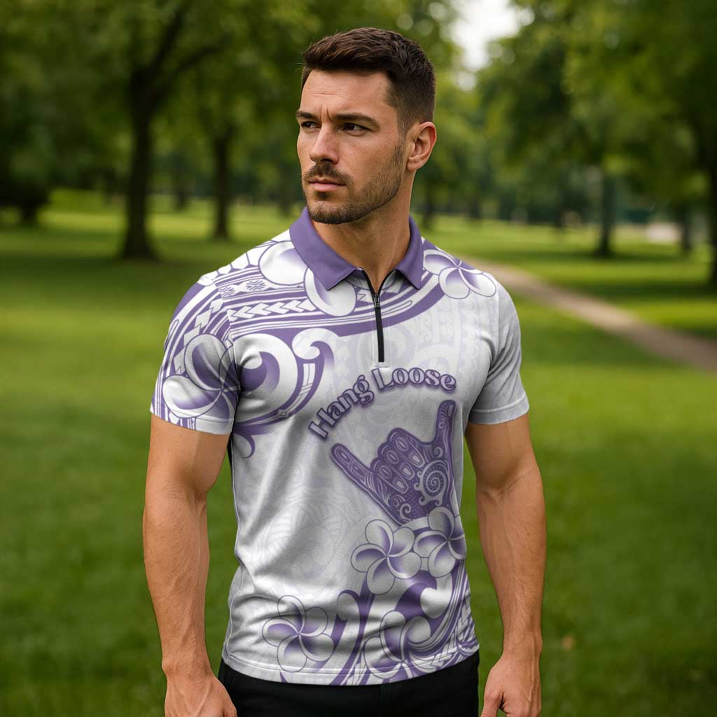 Aloha Hawaii Shaka Zipper Polo Shirt Hang Loose Purple Version - Polynesian Pride