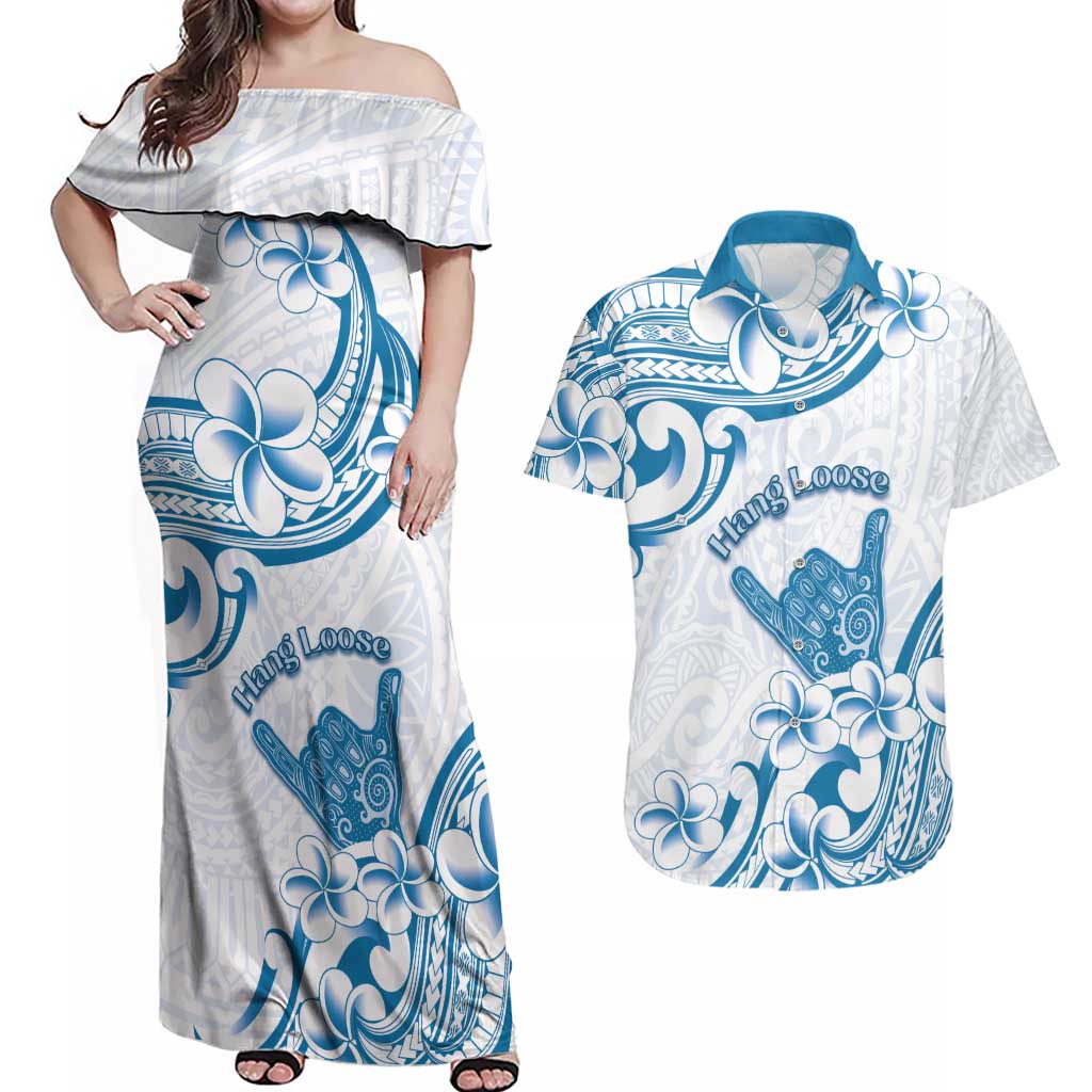 Aloha Hawaii Shaka Couples Matching Off Shoulder Maxi Dress and Hawaiian  Shirt Hang Loose Blue Version -