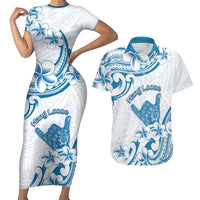 Aloha Hawaii Shaka Couples Matching Short Sleeve Bodycon Dress and Hawaiian Shirt Hang Loose Blue Version - Polynesian Pride