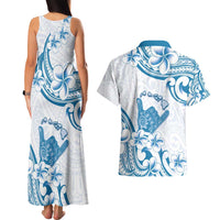 Aloha Hawaii Shaka Couples Matching Tank Maxi Dress and Hawaiian Shirt Hang Loose Blue Version - Polynesian Pride