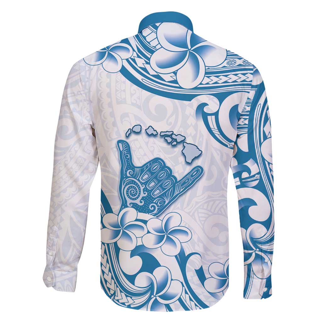 Aloha Hawaii Shaka Family Matching Long Sleeve Bodycon Dress and Hawaiian Shirt Hang Loose Blue Version - Polynesian Pride