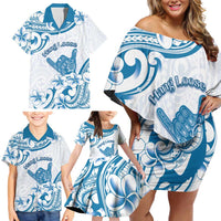 Aloha Hawaii Shaka Family Matching Off Shoulder Short Dress and Hawaiian Shirt Hang Loose Blue Version - Polynesian Pride