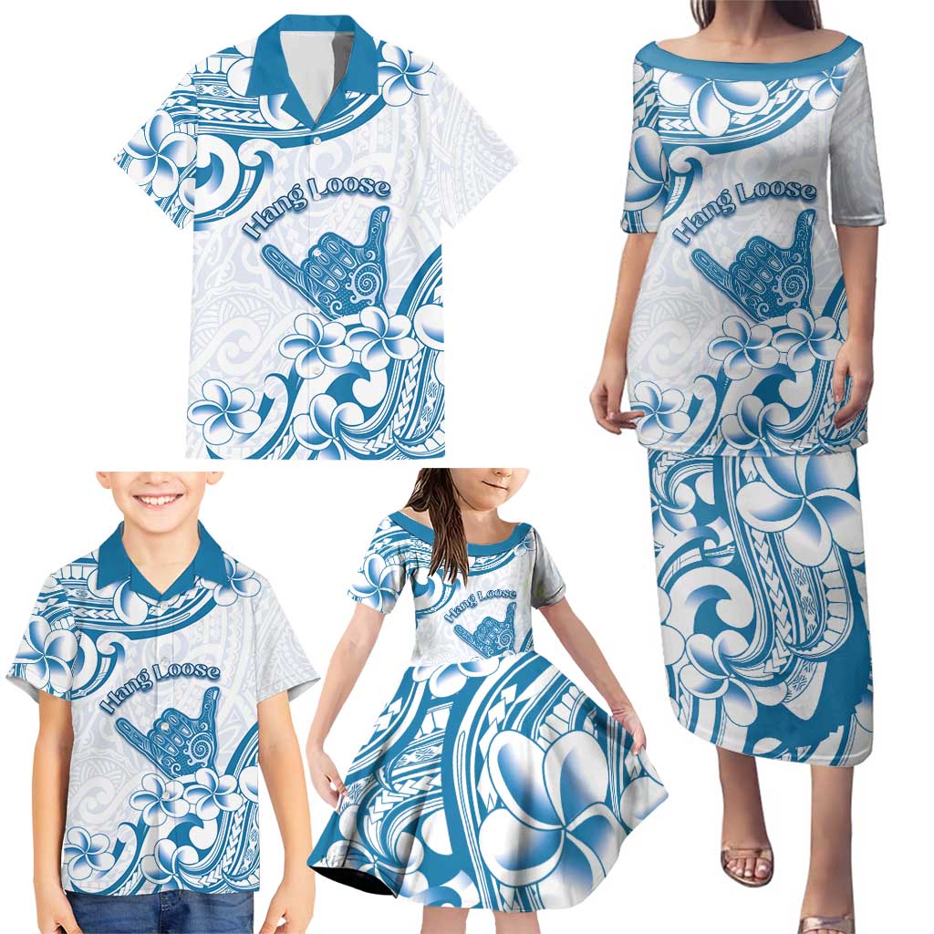 Aloha Hawaii Shaka Family Matching Puletasi and Hawaiian Shirt Hang Loose Blue Version - Polynesian Pride