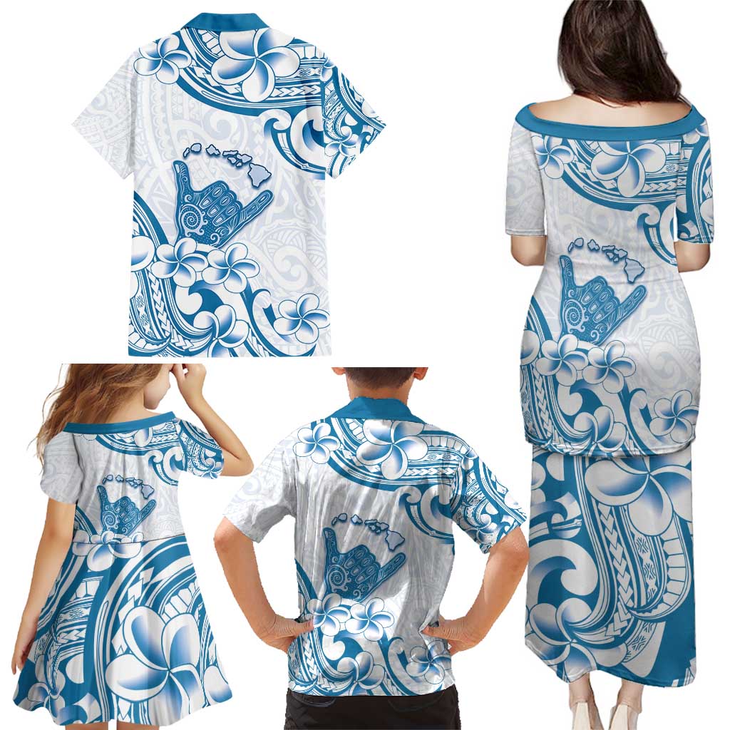 Aloha Hawaii Shaka Family Matching Puletasi and Hawaiian Shirt Hang Loose Blue Version - Polynesian Pride