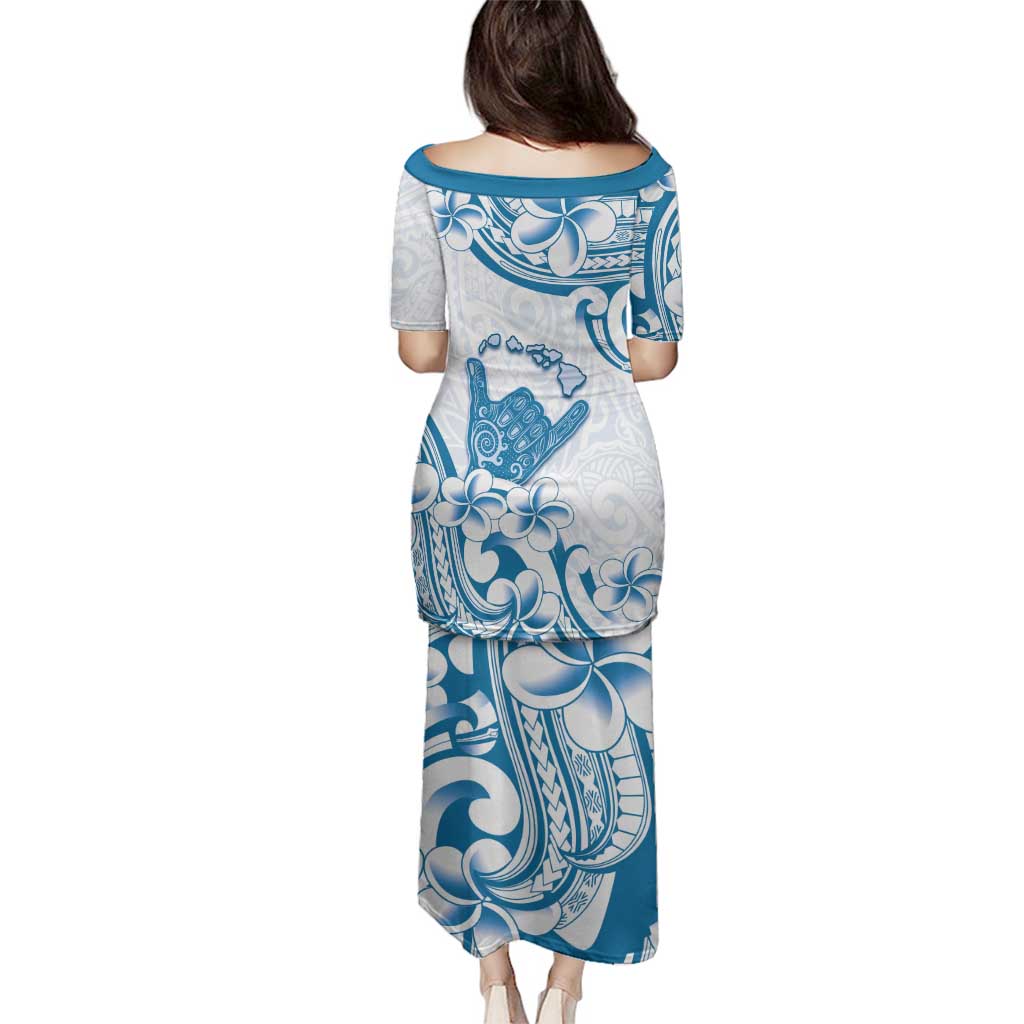 Aloha Hawaii Shaka Family Matching Puletasi and Hawaiian Shirt Hang Loose Blue Version - Polynesian Pride