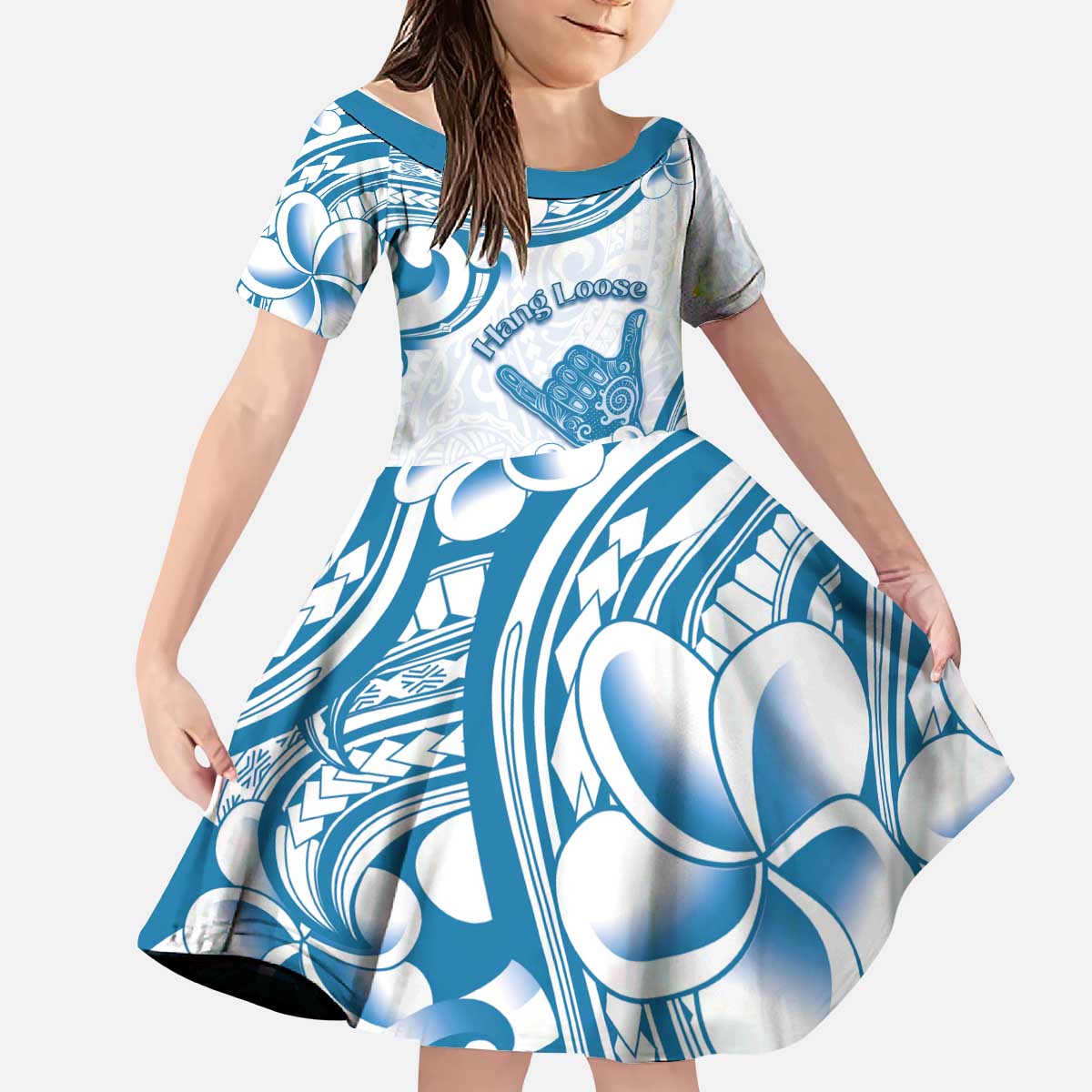 Aloha Hawaii Shaka Kid Short Sleeve Dress Hang Loose Blue Version - Polynesian Pride