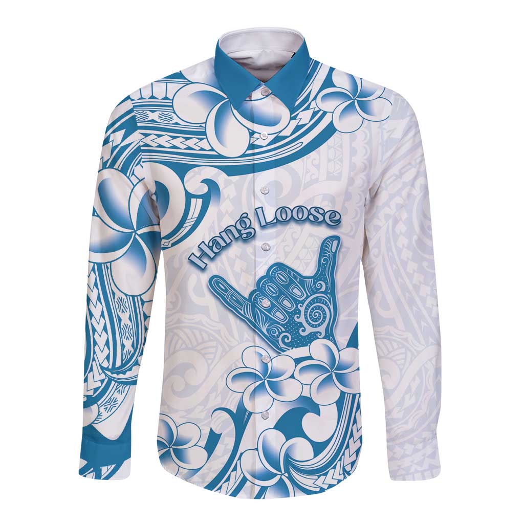 Aloha Hawaii Shaka Long Sleeve Button Shirt Hang Loose Blue Version DT05 Unisex Blue - Polynesian Pride