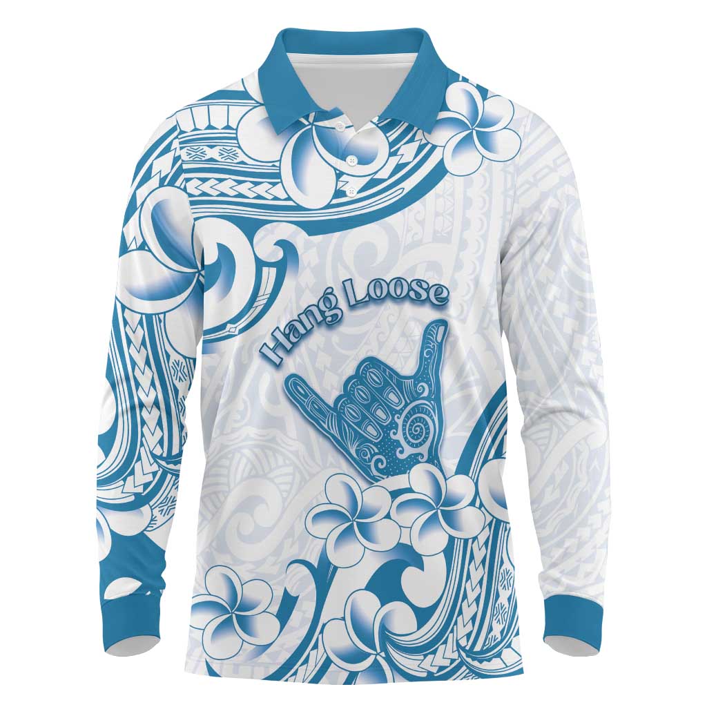 Aloha Hawaii Shaka Long Sleeve Polo Shirt Hang Loose Blue Version DT05 Blue - Polynesian Pride