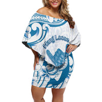 Aloha Hawaii Shaka Off Shoulder Short Dress Hang Loose Blue Version - Polynesian Pride