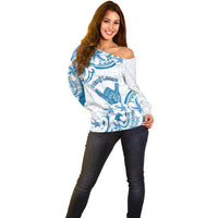 Aloha Hawaii Shaka Off Shoulder Sweater Hang Loose Blue Version - Polynesian Pride