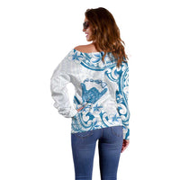 Aloha Hawaii Shaka Off Shoulder Sweater Hang Loose Blue Version - Polynesian Pride